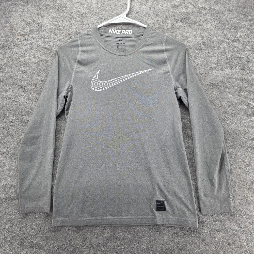 Nike Shirt Boys L Gray Long Sleeve Jersey Nike Pro Dri-FIT Moisture Wicking